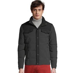 Mens Quilted Down Bomber Jacket with Stretch Charcoal Grey Black and Gray size L